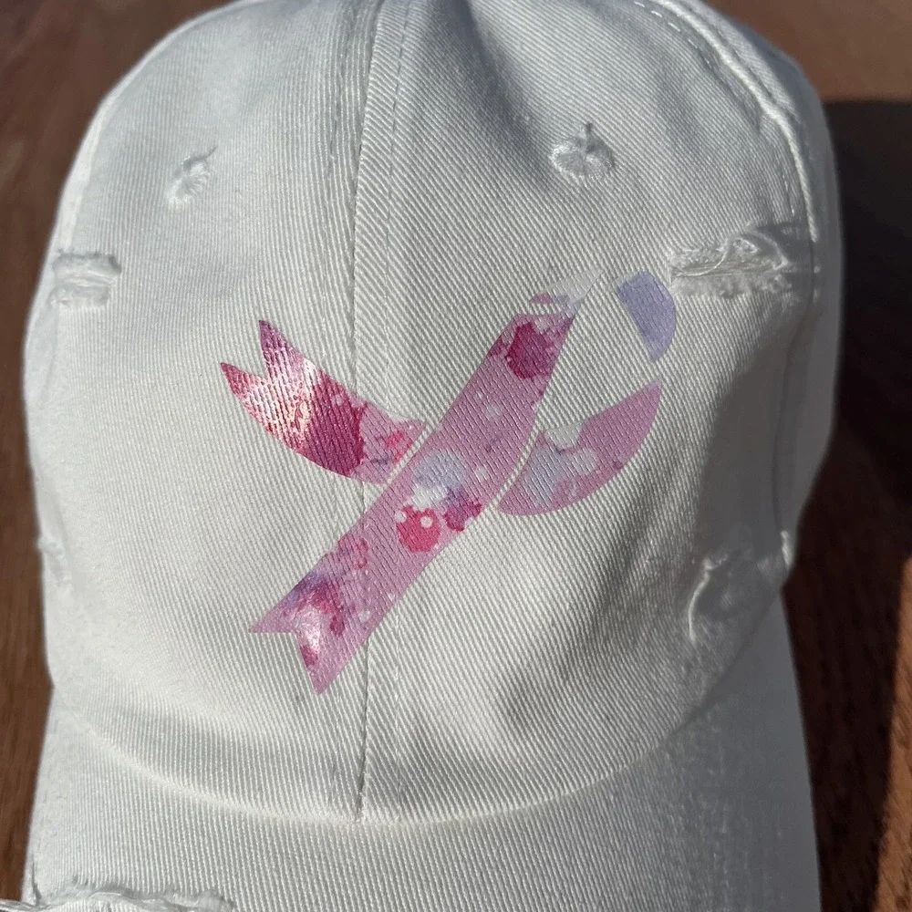 Breast Cancer Awareness Women's Hat Cap White Distressed‎ Adjustable NEW